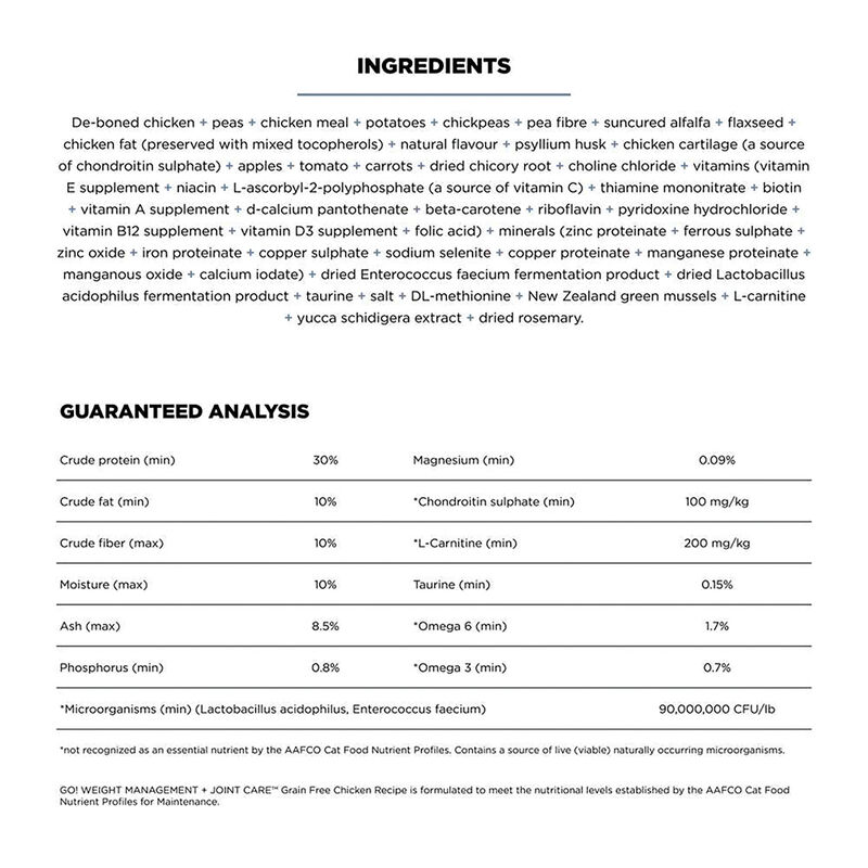 GO! SOLUTIONS, Feline Adult - Weight Management & Joint Care - GF Chicken - Dry Cat Food image number null