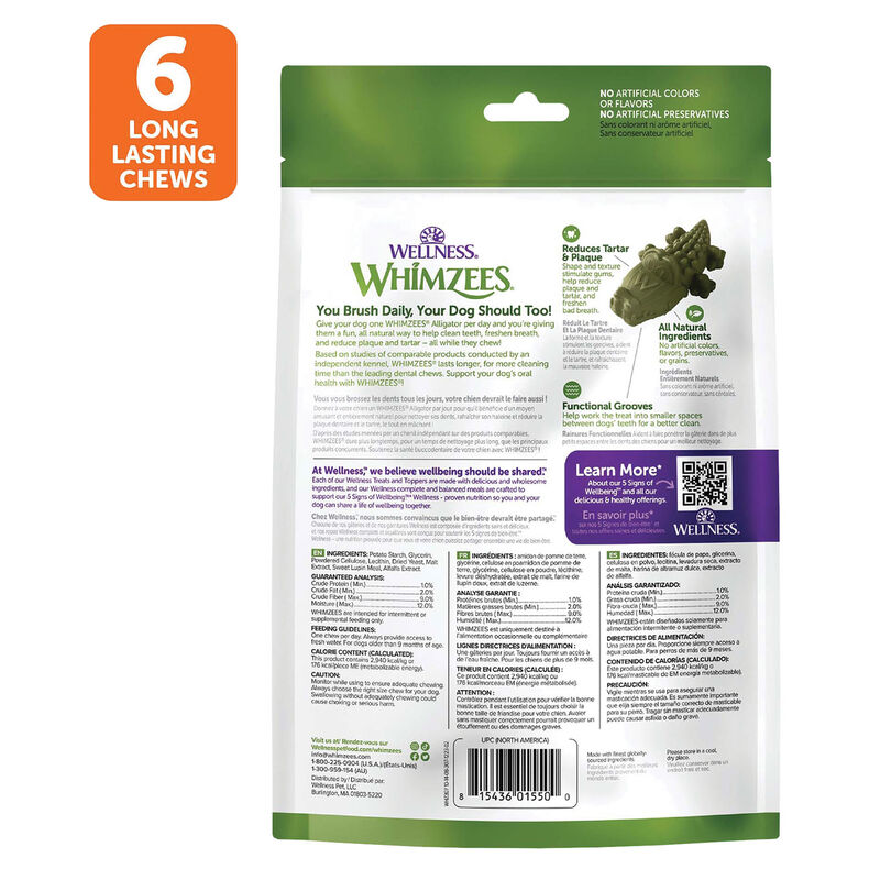 Whimzees, Dental Treat, Alligator Value Pouch - Large - 6 Pc image number null