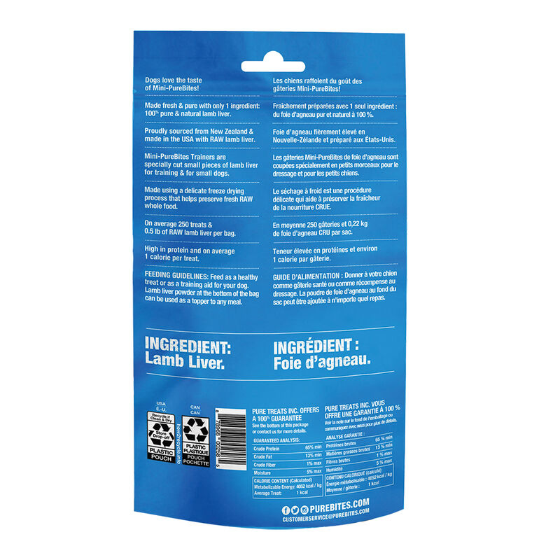 PureBites, Mini Trainers - Lamb Liver - 68 g - Freeze Dried Dog Treat image number null