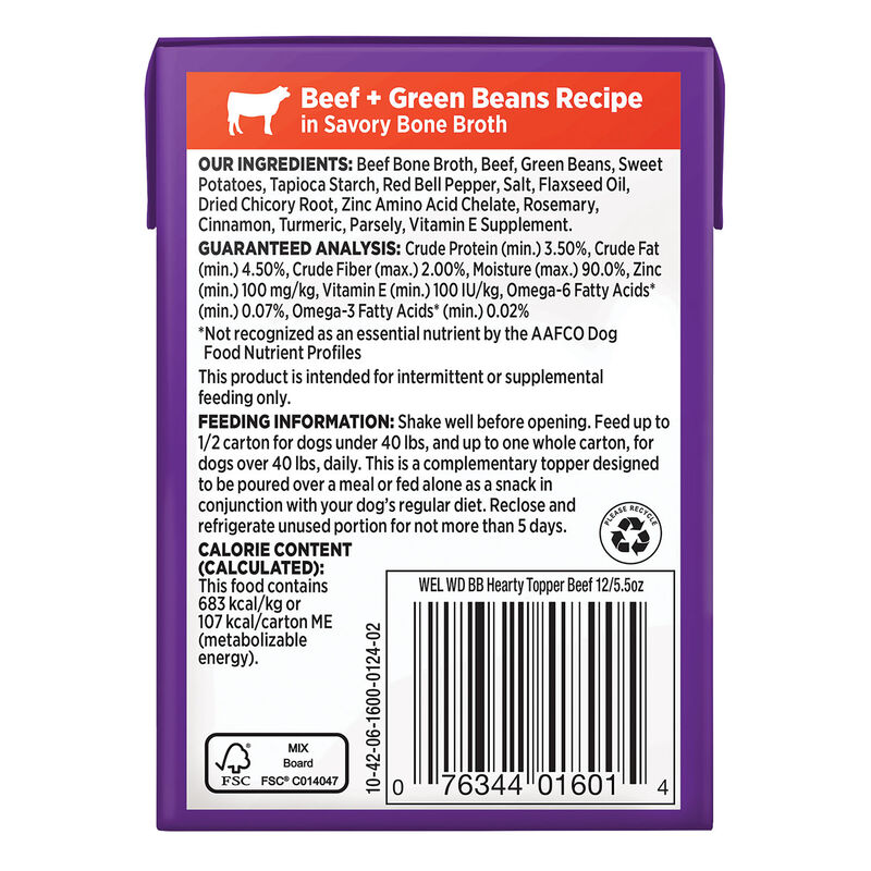 Wellness, Bowl Boosters - Hearty Toppers - Beef & Green Beans in Bone Broth - 156 g - Wet Dog Food image number null