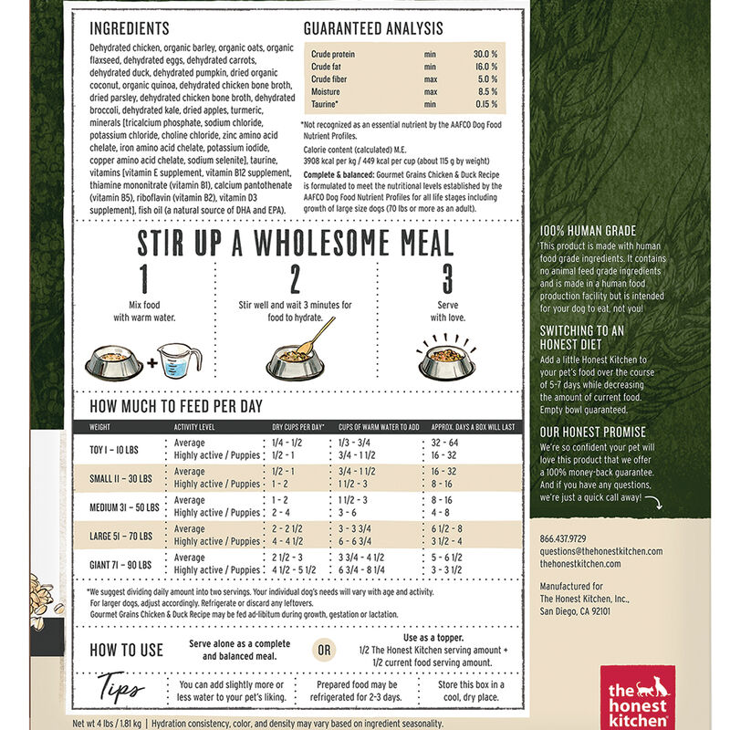 The Honest Kitchen, Gourmet Grains, Chicken & Duck Recipe - Freeze Dried Dog Food image number null