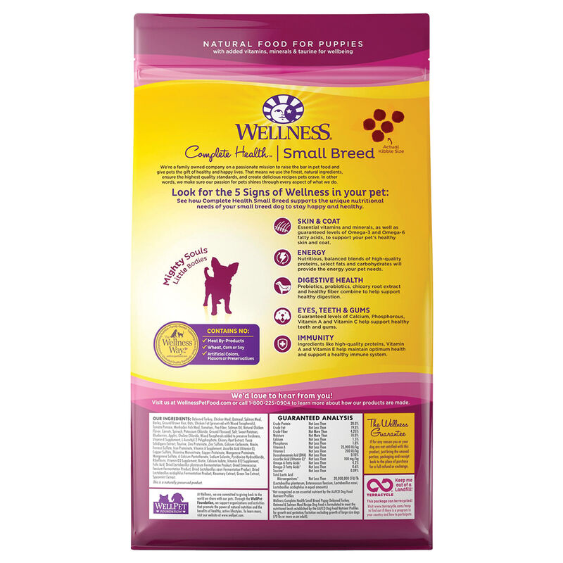 Wellness, Complete Health Small Breed, Puppy Turkey, Oatmeal & Salmon - 4 lb - Dry Dog Food image number null