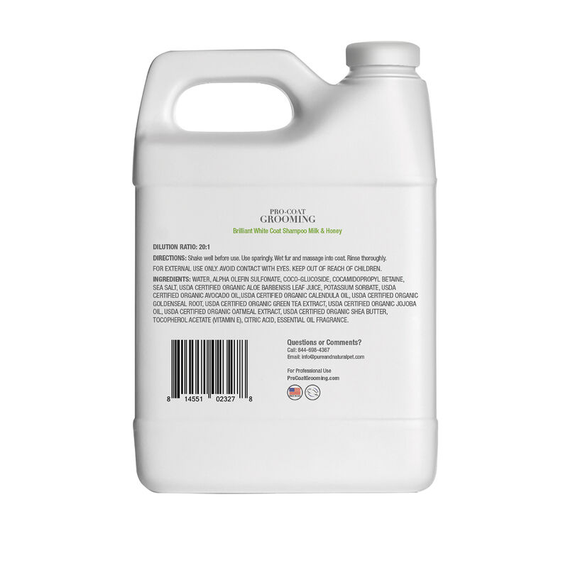Pro Coat Grooming, Brilliant White Coat Shampoo - Oatmeal, Milk  & Honey - 1 Gallon image number null