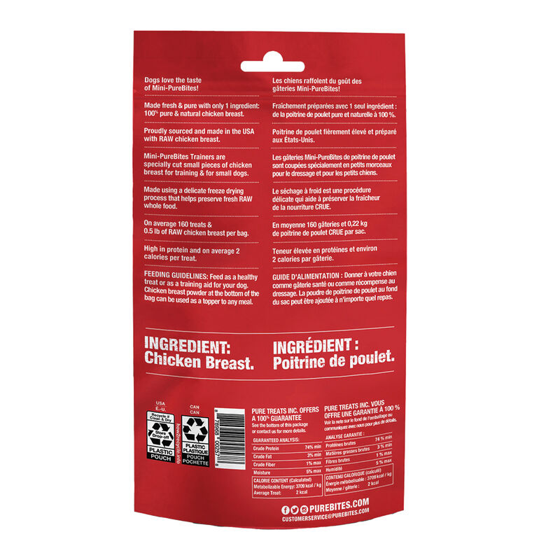PureBites, Mini Trainers - Chicken Breast - 60 g - Freeze Dried Dog Treat image number null
