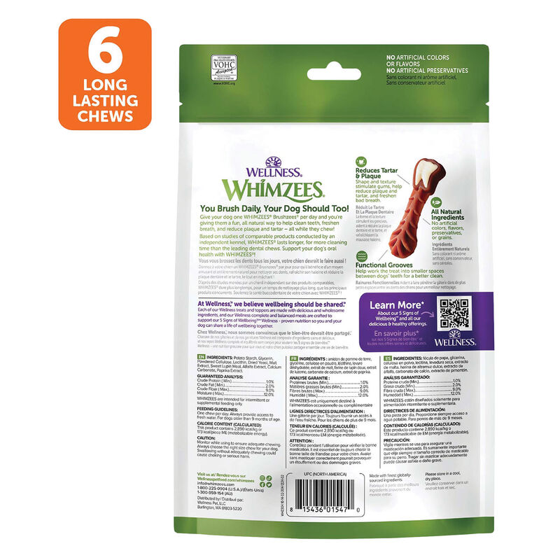 Whimzees, Dental Treat, Toothbrush Star Value Pouch - L-6 Pc image number null