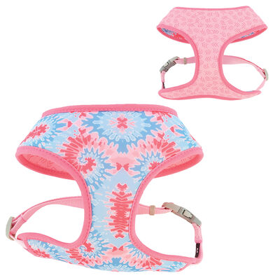Reversible Dog Harness, Pink Tie Dye with Pink Arrows, SML - 3/4" x 19" - 23"