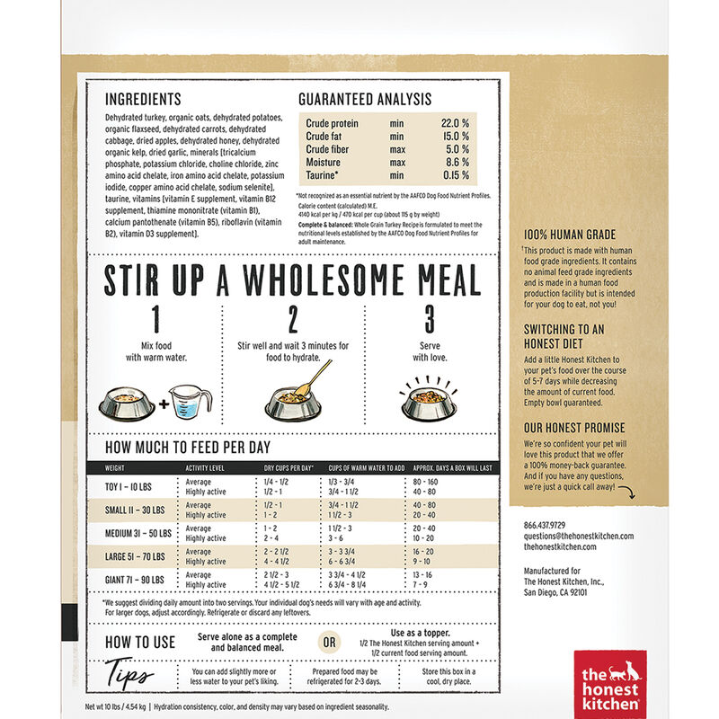 The Honest Kitchen,Whole Grain Turkey Recipe - Freeze Dried Dog Food image number null