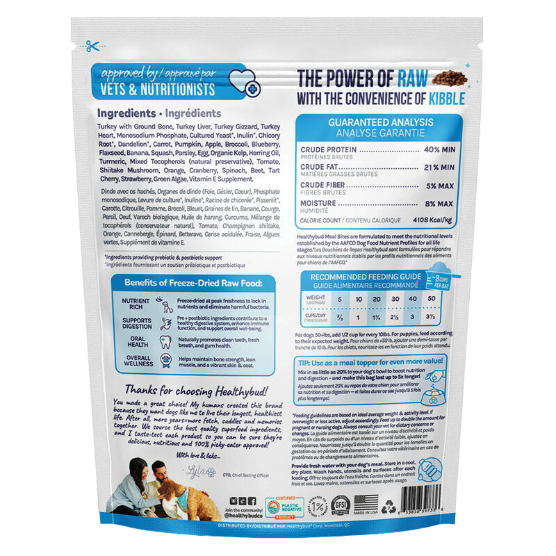 Healthybud, Freeze-Dried Turkey Meal Bites 397g - Freeze Dried Dog Food image number null