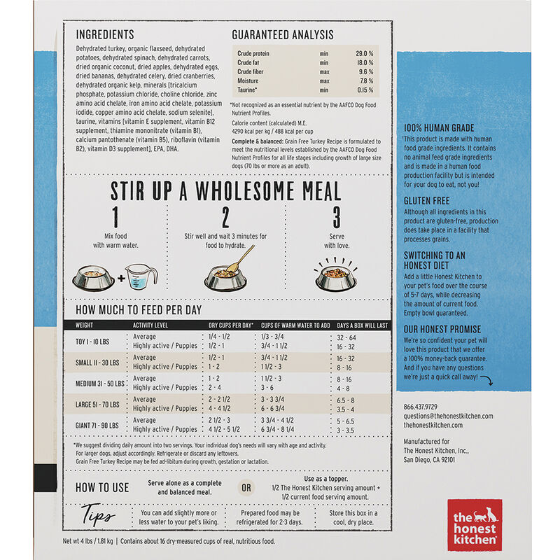 The Honest Kitchen, Grain Free Turkey Recipe - Freeze Dried Dog Food image number null