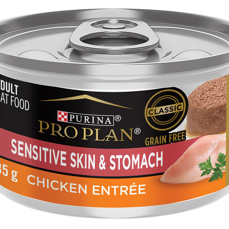 Pro Plan, Adult Cat Sensitive Skin & Stomach Grain-Free - Chicken EntrÃ©e - 85 g - Wet Cat Food image number null