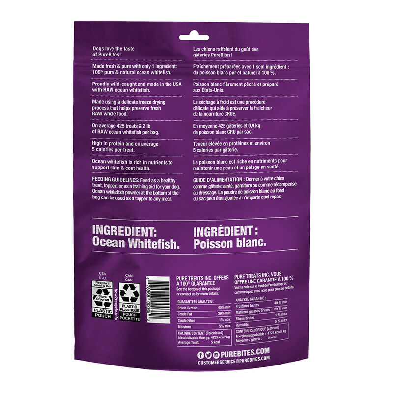 PureBites, Super Value Size Dog Treats, Ocean Whitefish - 198 g - Freeze Dried Dog Treat image number null