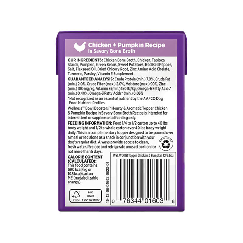 Wellness, Bowl Boosters - Hearty Toppers - Chicken & Pumpkin in Bone Broth - 156 g - Wet Dog Food image number null