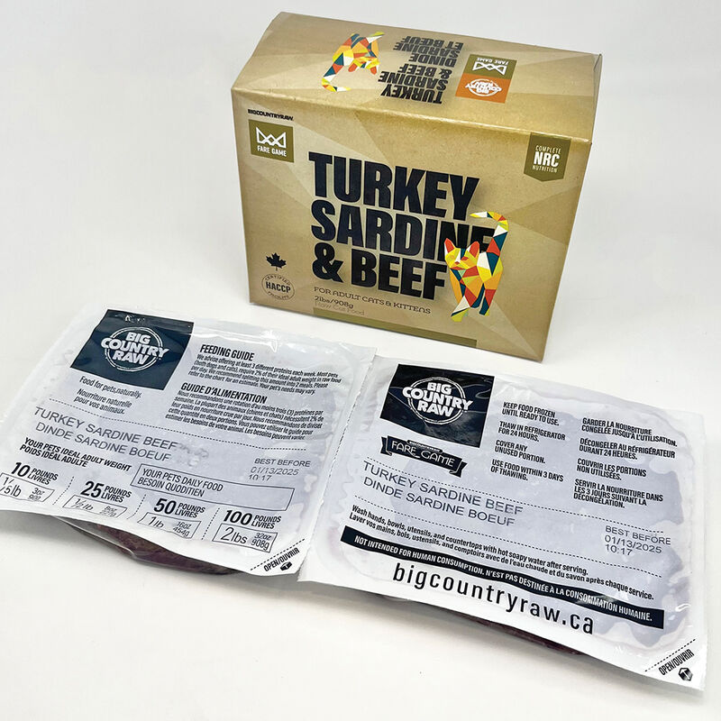 Big Country Raw, Fare Game, Turkey & Sardine w/ Beef - .9 kg - Frozen Cat Food image number null