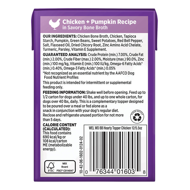 Wellness, Bowl Boosters - Hearty Toppers - Chicken & Pumpkin in Bone Broth - 156 g - Wet Dog Food image number null