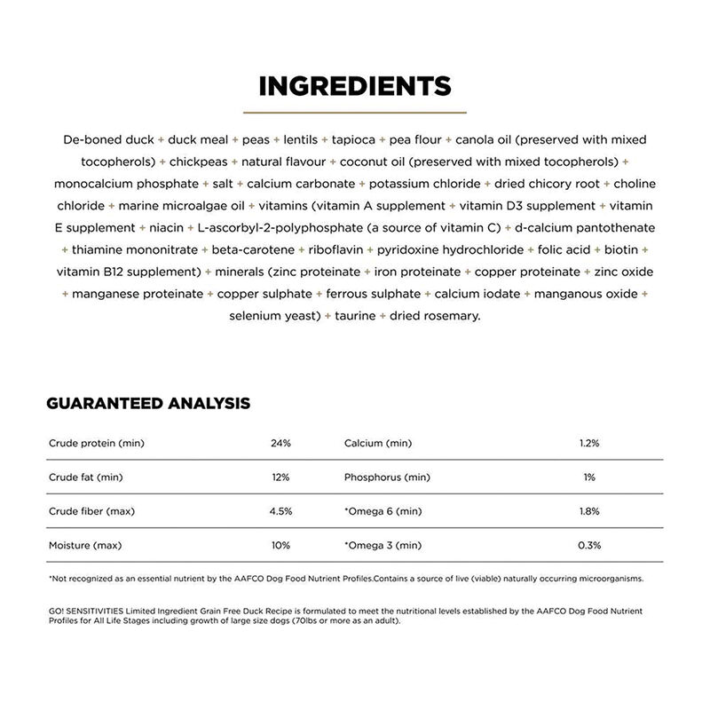 GO! SOLUTIONS, SENSITIVITIES Limited Ingredient Grain Free Duck Recipe for dogs - Dry Dog Food image number null