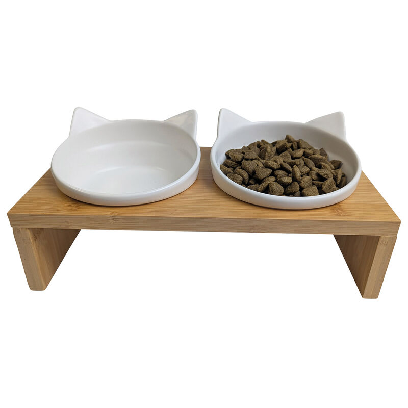 Brigade, Double Cat Ceramic Bowl on Wooden Base image number null