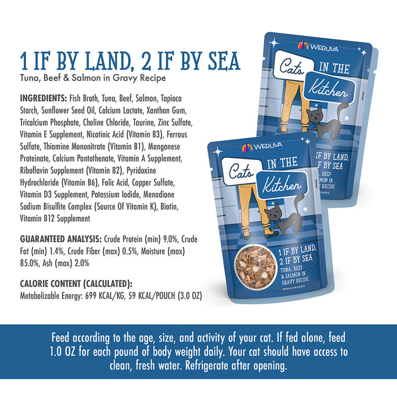 Weruva, Pouch, Feline Adult - 1 If By Land, 2 If By Sea - 85 g - Shreds - Wet Cat Food image number null