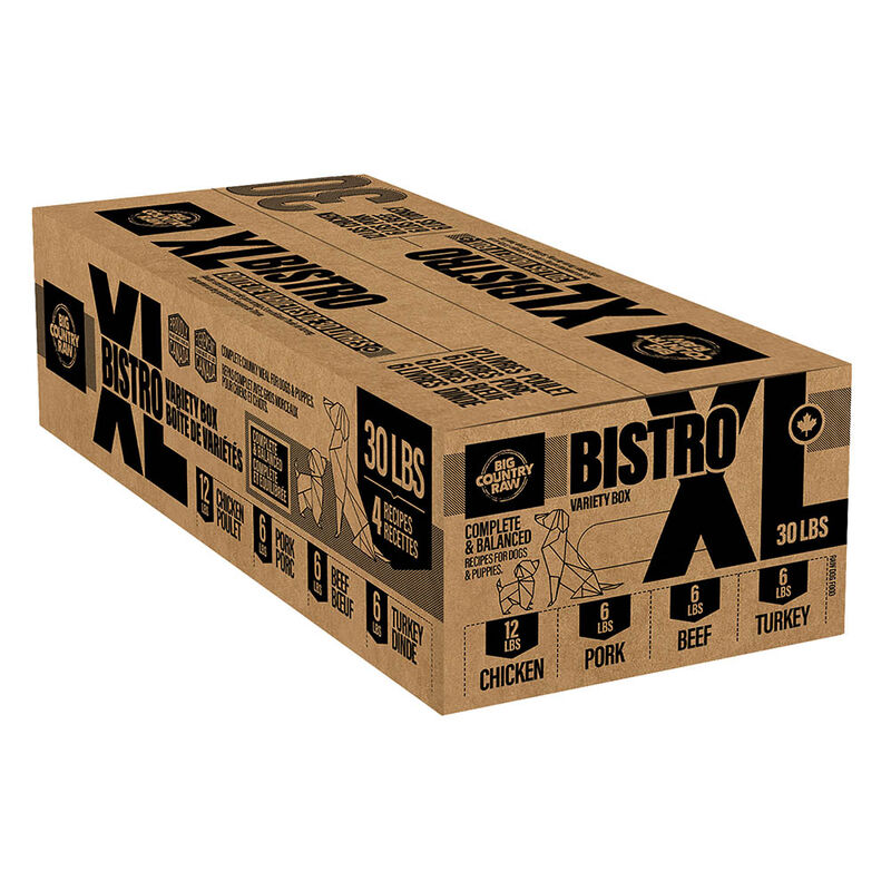 Big Country Raw, XL Bistro - Chicken (12), Beef (6), Pork (6), Turkey (6) - 30 lb - Frozen Dog Food image number null