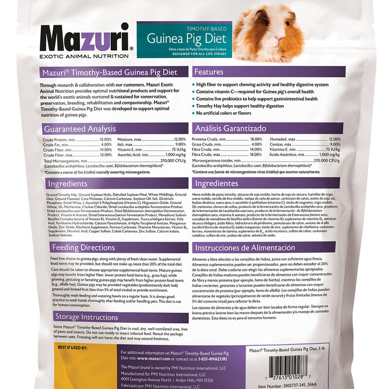 Mazuri, Timothy Based Guinea Pig Diet - 5 lb image number null