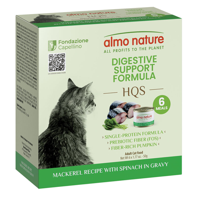 Almo Nature, HQS Cat Supportive - Digestive Mackerel Recipe with Spinach In Gravy - Wet Cat Food image number null