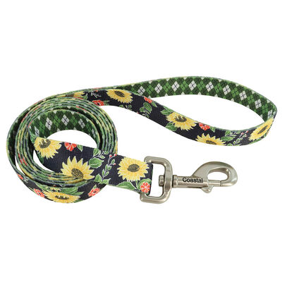 Dog Leash, Sunflower with Green Argyle, Medium/Large - 1" x 6'