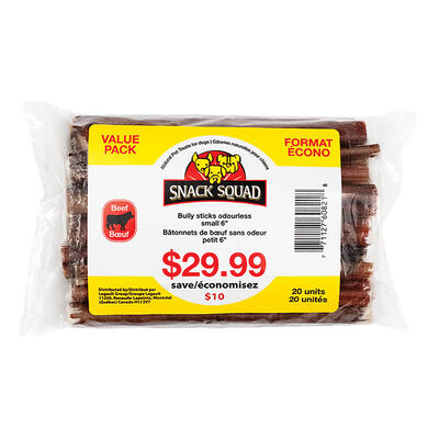 Snack Squad, Bully Sticks Odourless - Small - 6" - 20 pk