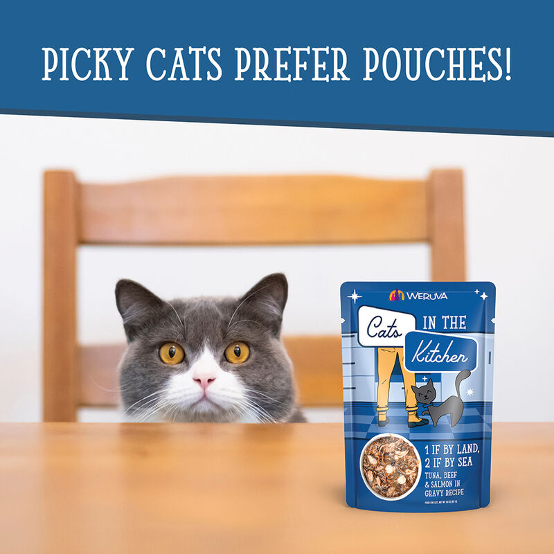 Weruva, Pouch, Feline Adult - 1 If By Land, 2 If By Sea - 85 g - Shreds - Wet Cat Food image number null