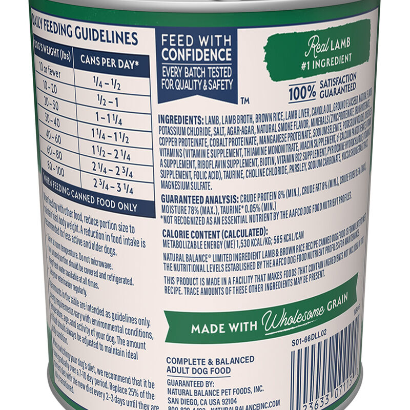 Natural Balance, Limited Ingredient Canned Dog Formula, Lamb & Brown Rice - 369 g - Wet Dog Food image number null