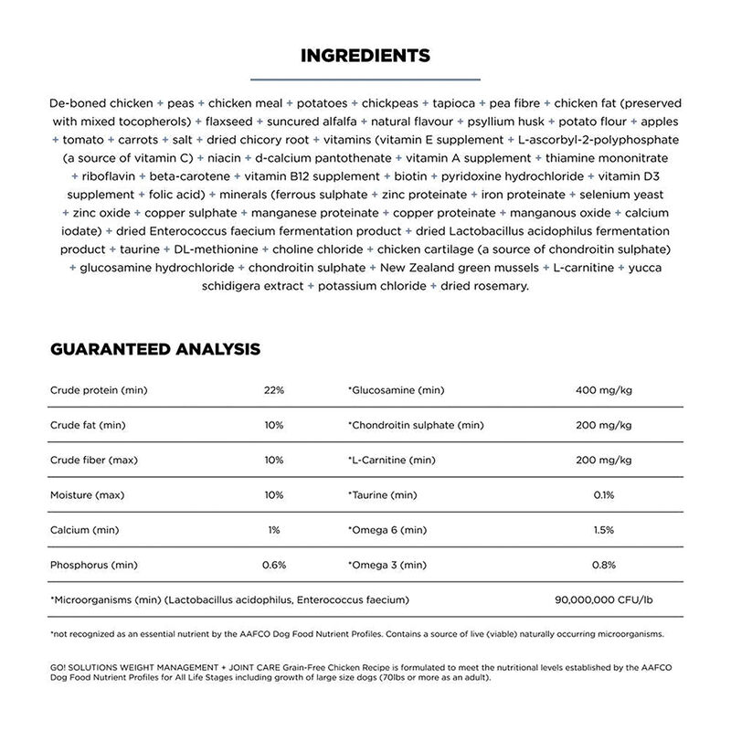 GO! SOLUTIONS, Adult - Weight Management & Joint Care - GF Chicken - Dry Dog Food image number null