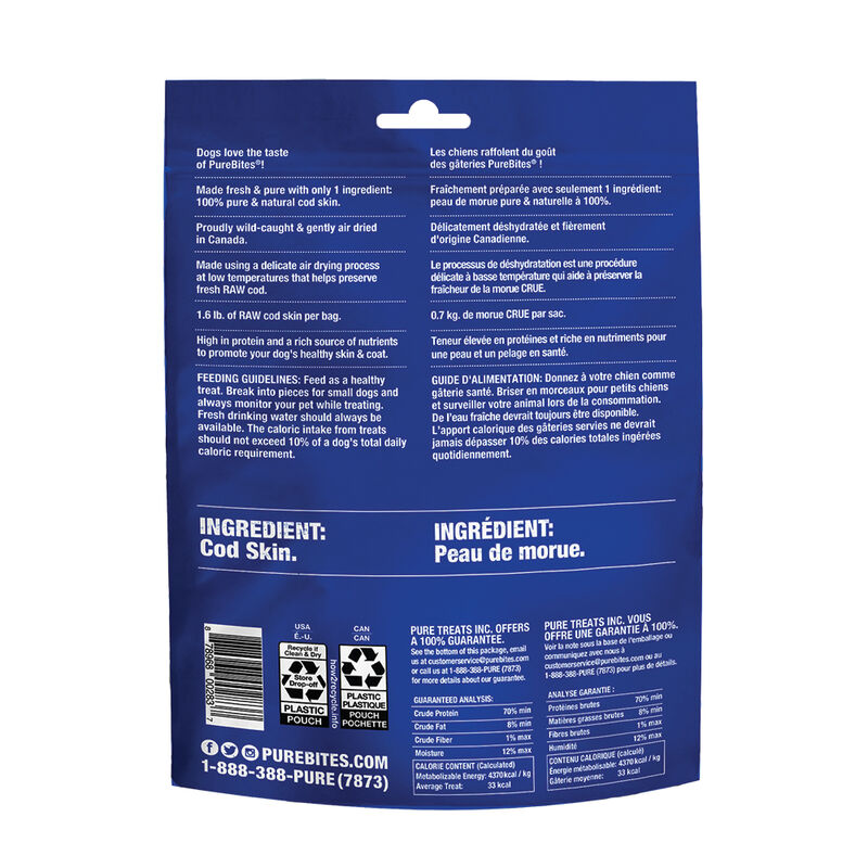 PureBites, Mid Size - Cod Skin Jerky - 137 g - Freeze Dried Dog Treat image number null