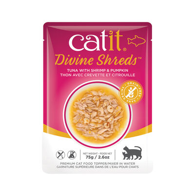 Catit, Pouch, Adult Feline - Divine Shreds - Tuna w/ Shrimp & Pumpkin - 75 g
