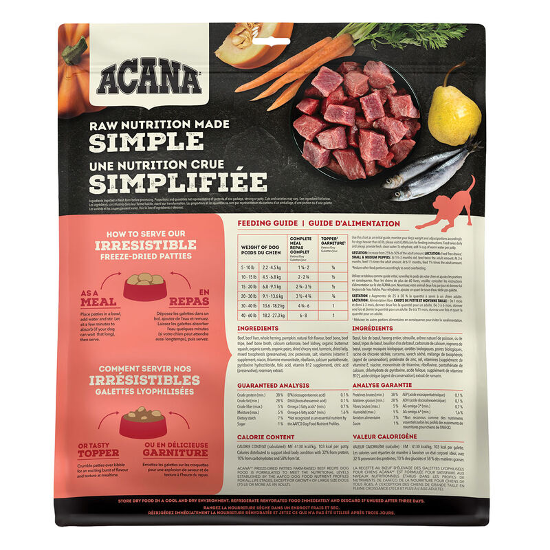 Acana, Adult - FD Patties - Ranch Raised Beef - 397 g - Freeze Dried Dog Food image number null