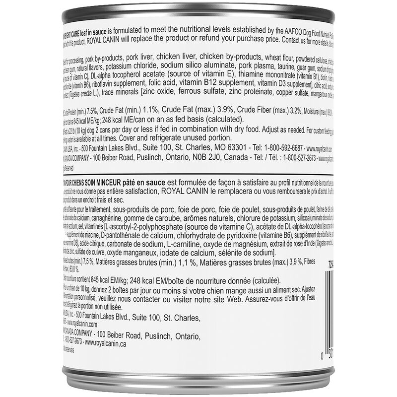 Royal Canin, Canine Care Nutrition Adult Weight Care Loaf in Sauce - Wet Dog Food image number null