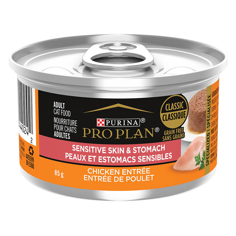 Pro Plan, Adult Cat Sensitive Skin & Stomach Grain-Free - Chicken EntrÃ©e - 85 g - Wet Cat Food image number null