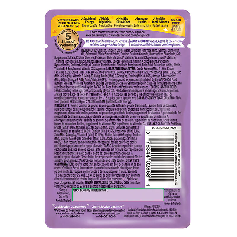 Wellness, Appetizing Entr&eacute;e - Shredded Chaicken & Salmon in Sauce - Wet Cat Food image number null