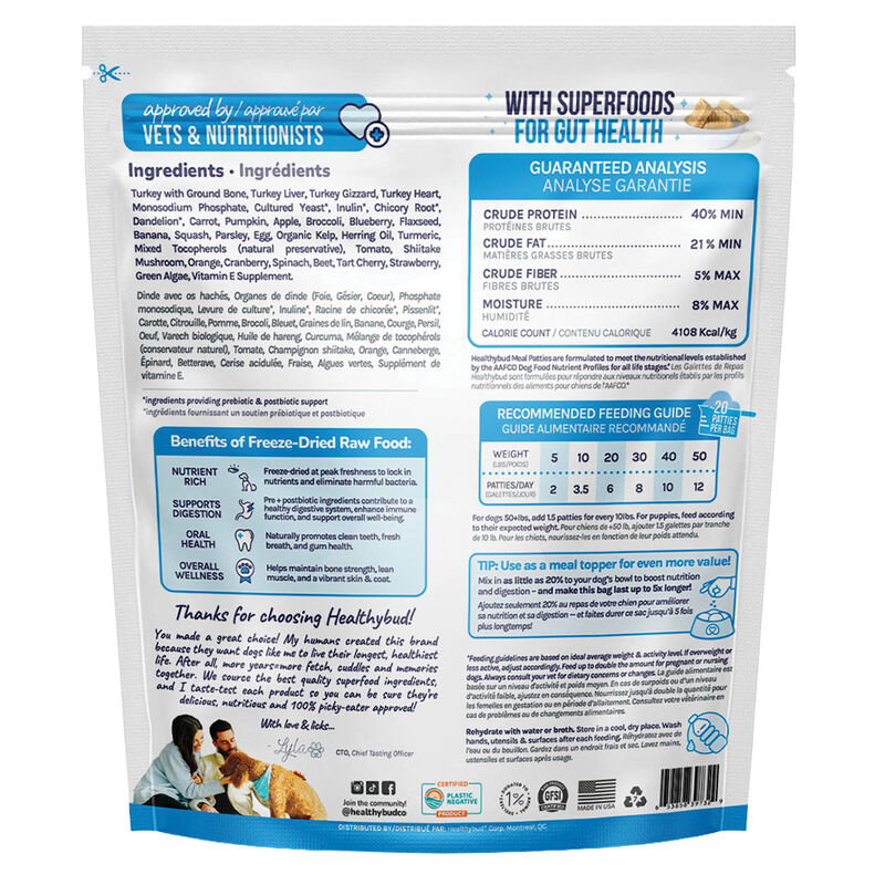 Healthybud, Freeze-Dried Turkey Meal Patties 397g - Freeze Dried Dog Food image number null