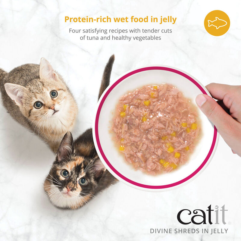 Catit, Divine Shreds in Jelly - Tuna with Shirasu & Sweet Potato - Wet Cat Food - 85g x 4pk image number null