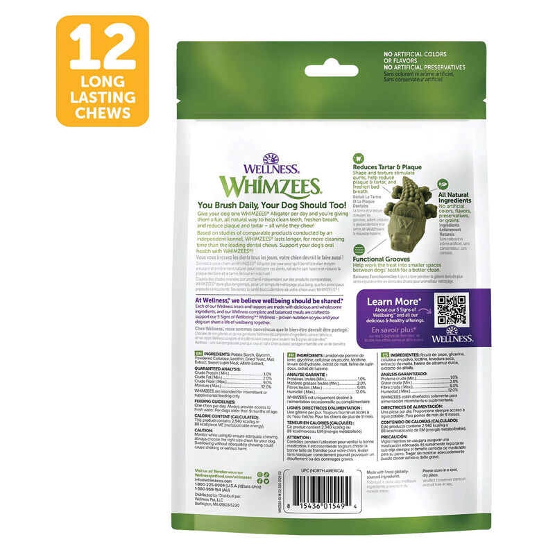 Whimzees, Dental Treat, Alligator Value Pouch - Medium-12 Pc image number null