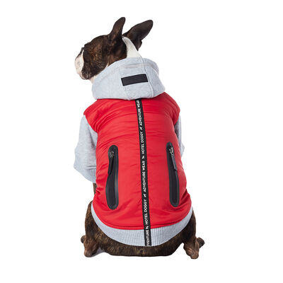 Hotel Doggy, Hybrid Hoody w/ Micro Fleece - Fiery Red/Grey - Dog Sweater