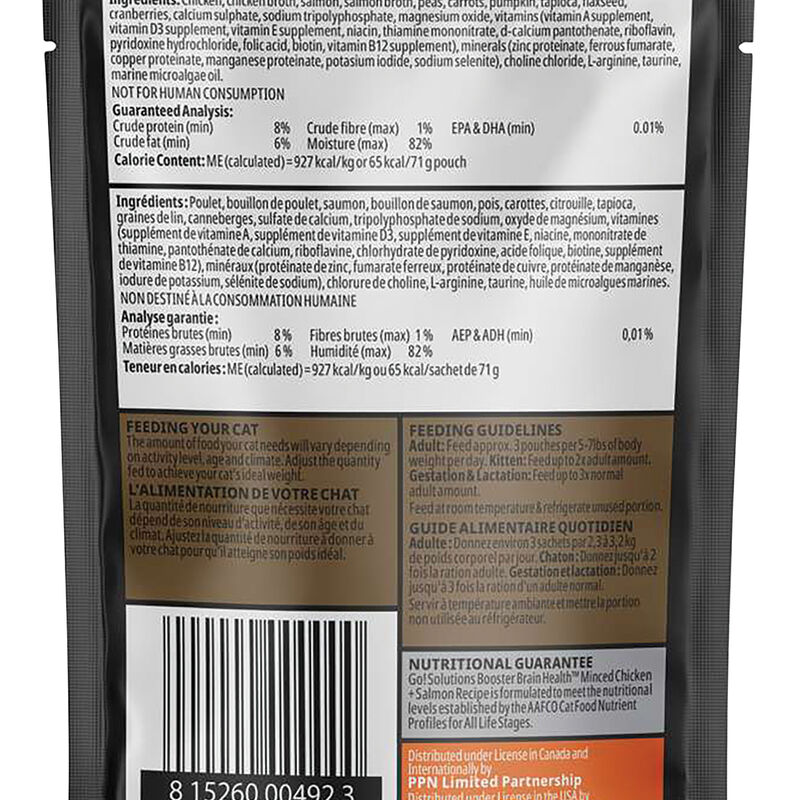 GO! SOLUTIONS,  BOOSTER Brain Health Minced Chicken + Salmon with gravy - 71 g - Wet Cat Food image number null