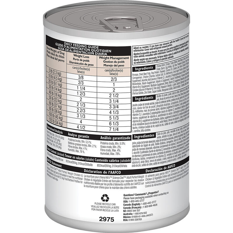 Science Diet, Adult Perfect Weight Chicken & Vegetable Canned Dog Food for healthy weight management image number null