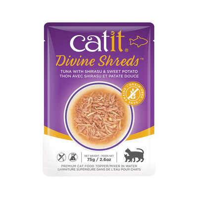 Catit, Pouch, Adult Feline - Divine Shreds - Tuna w/ Shirasu & Sweet Potato - 75 g