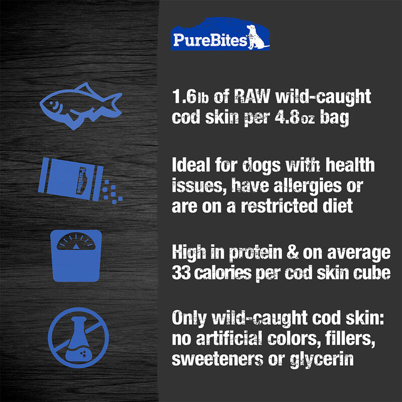 PureBites, Mid Size - Cod Skin Jerky - 137 g - Freeze Dried Dog Treat image number null