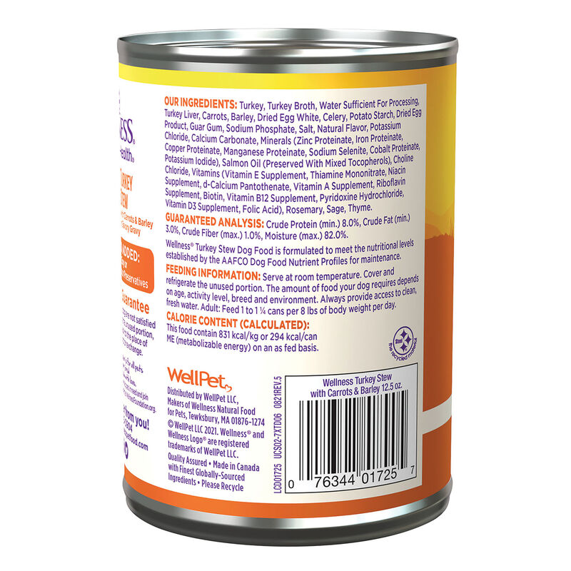 Wellness, Canned Dog Food, Chunks & Gravy, Turkey Stew with Barley & Carrots - 12.5 oz - Wet Dog Foo image number null
