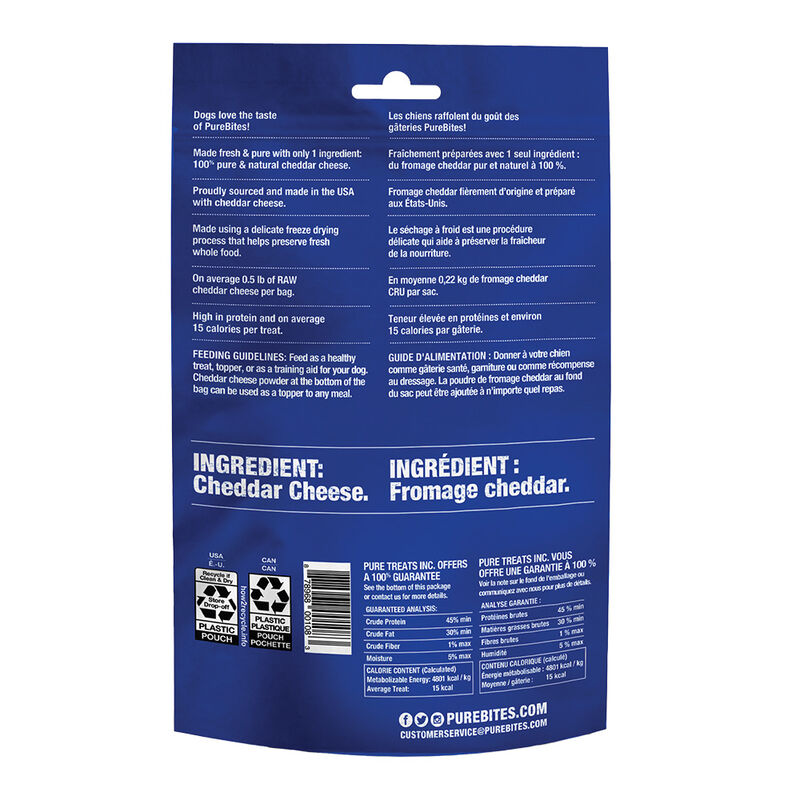PureBites, Mid Size Dog Treats, Cheddar Cheese - 120 g - Freeze Dried Dog Treat image number null