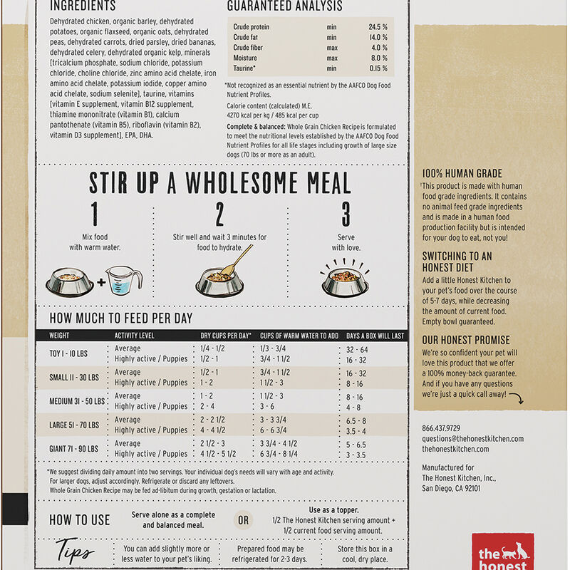 The Honest Kitchen,Whole Grain Chicken Recipe - Freeze Dried Dog Food image number null