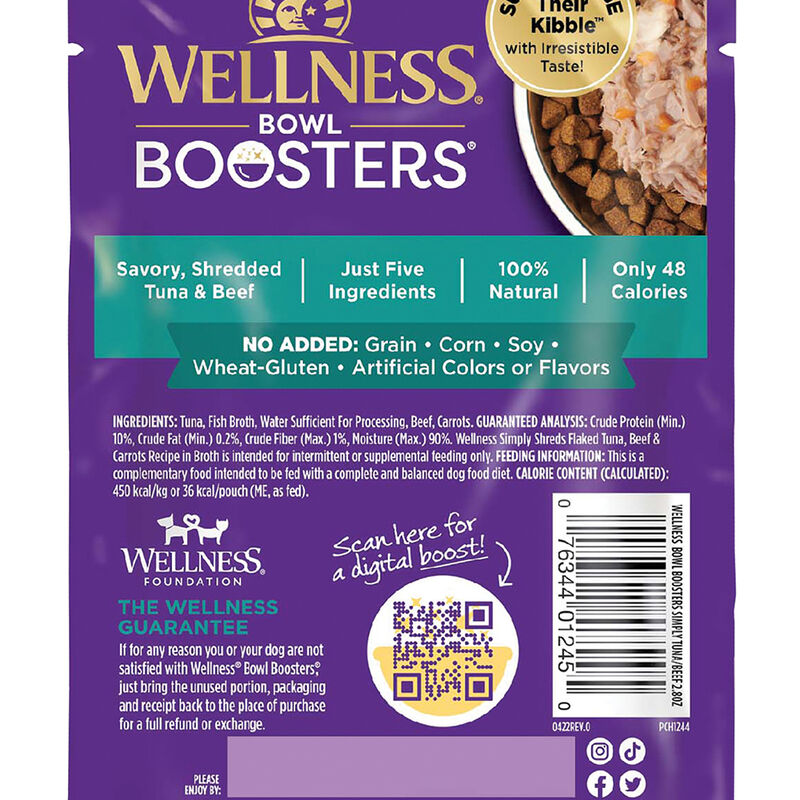 Wellness,  Bowl Boosters Simply Shreds GF Flaked Tuna, Beef & Carrots - 79 g - Wet Dog Food image number null