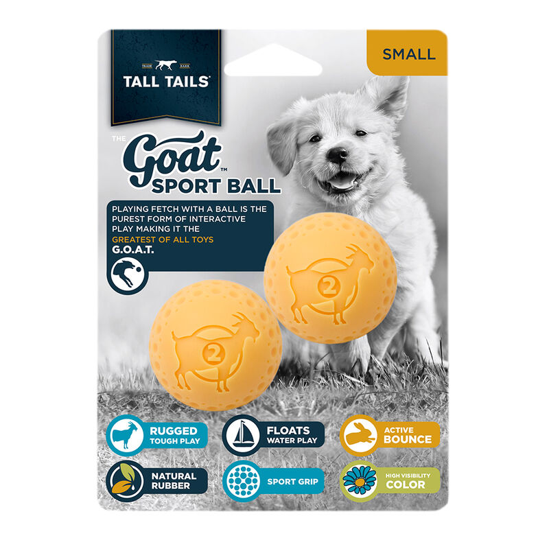 Tall Tails, Natural Rubber 2" GOAT Ball - Yellow - Toss Dog Toy image number null