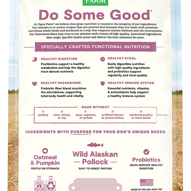 Open Farm, All Life Stages Digestive Heath Wild Alaskan Pollock & Oatmeal Recipe image number null