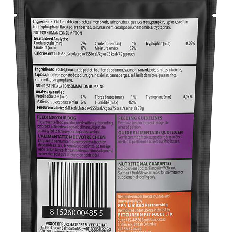 GO! SOLUTIONS,  BOOSTER Tranquility Chicken, Salmon + Duck Stew - 78 g - Wet Dog Food image number null